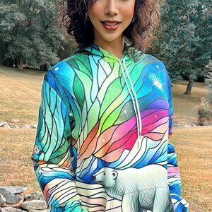 Amiala Graphic Design Polar Bear Stained Glass Hoodie Pullover Sweatshir…